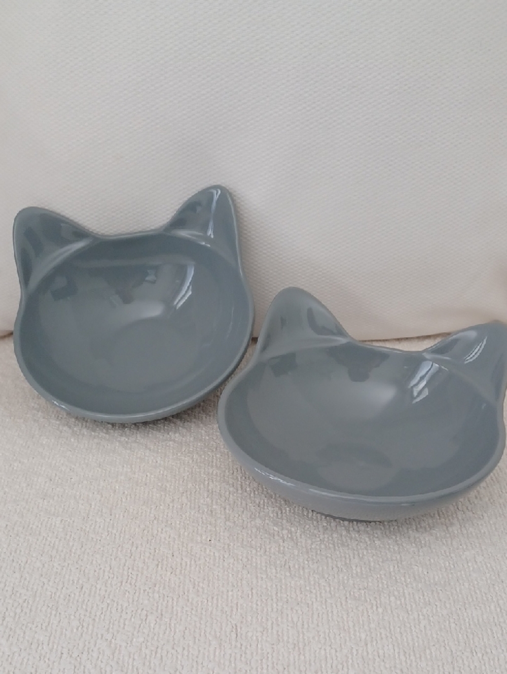 PAIR of Cat Head Shaped Stoneware  Dishes / Bowls